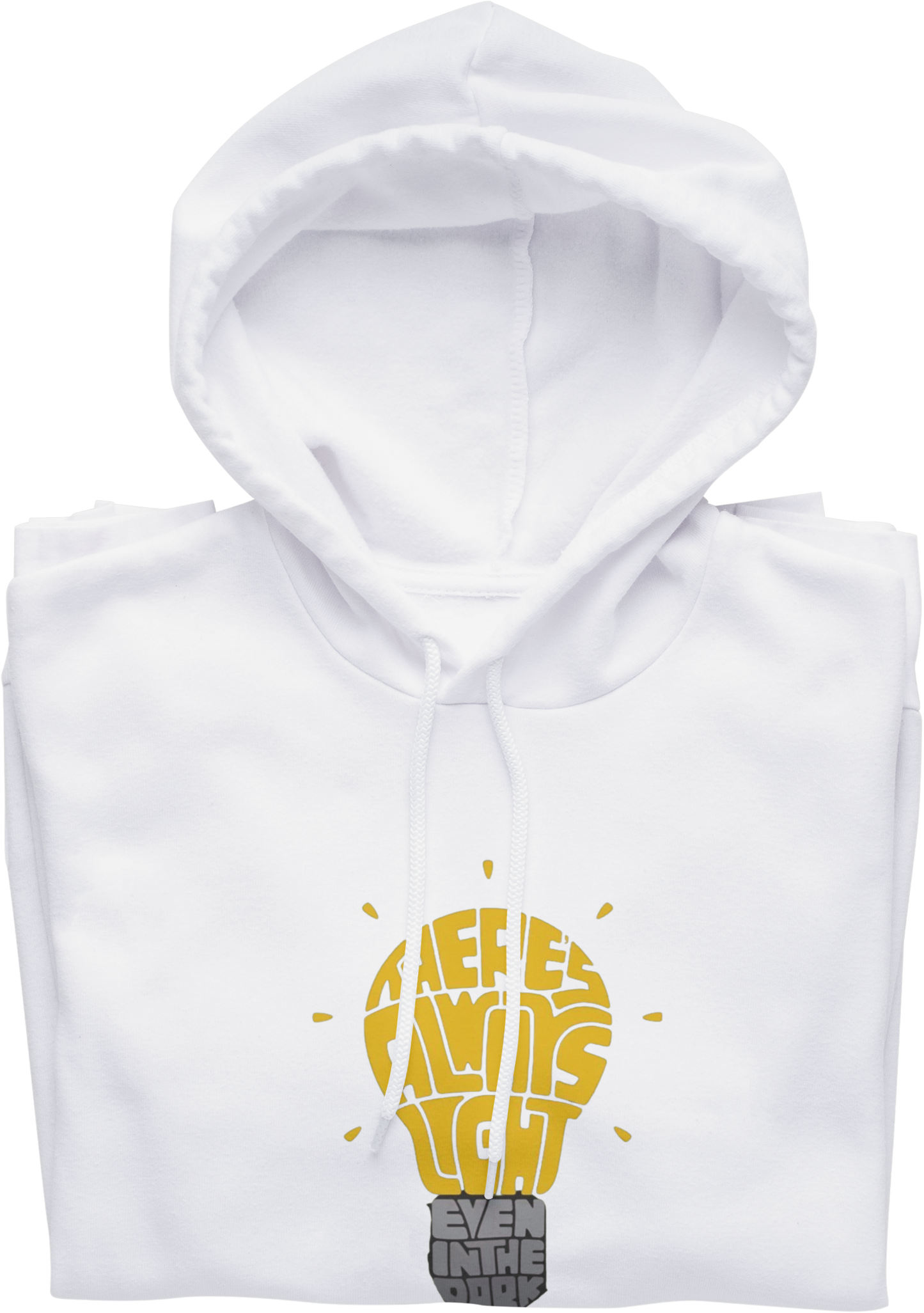 White hoodie with yellow and gray graphic design on a white background